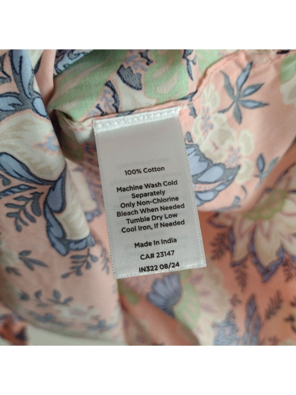 Talbots Printed Popover Blouse XL Salmon Pink Floral Cotton Relaxed Fit Top - Picture 9 of 10
